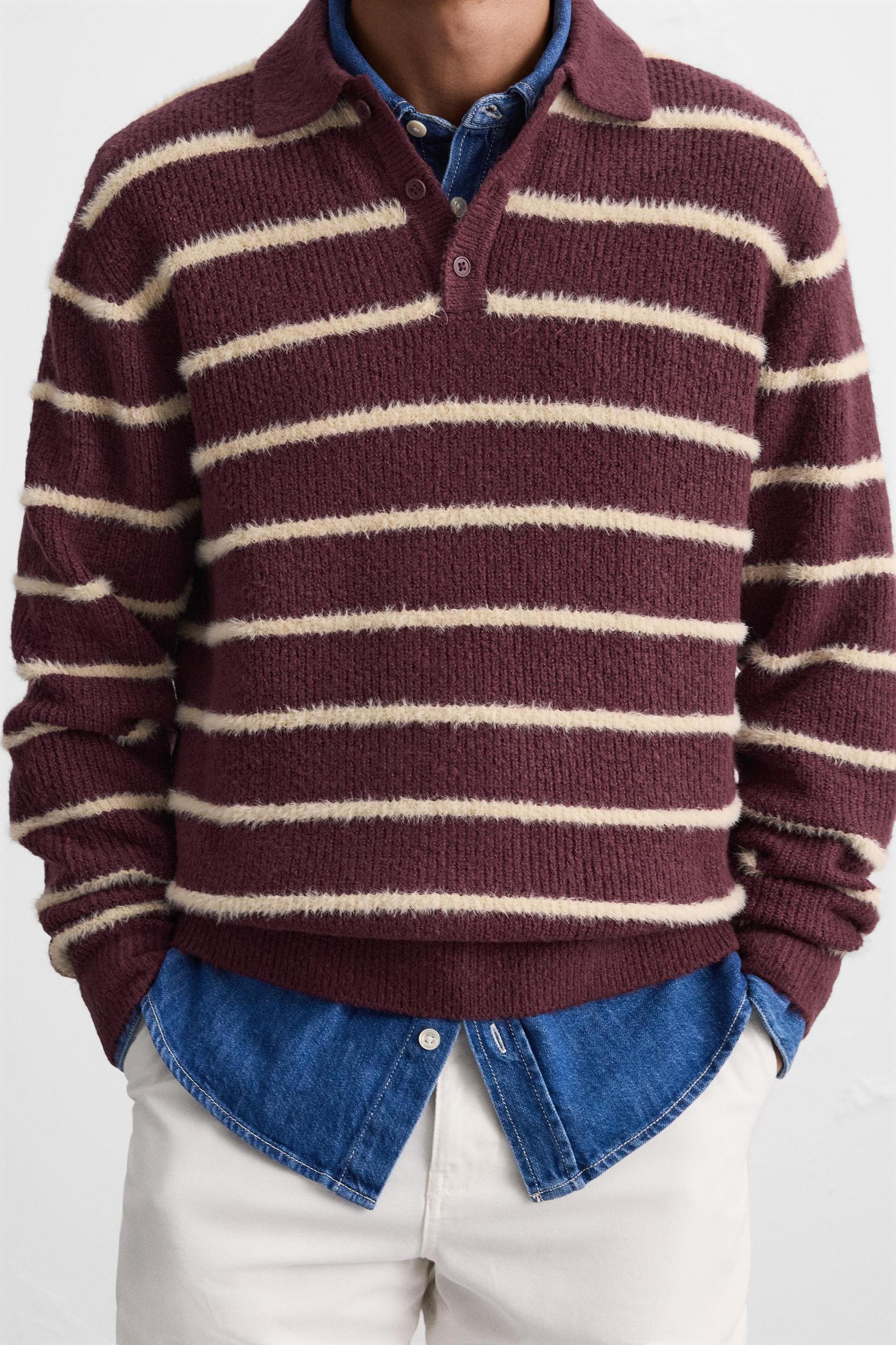 STRIPED TEXTURED KNIT POLO SHIRT Product Image