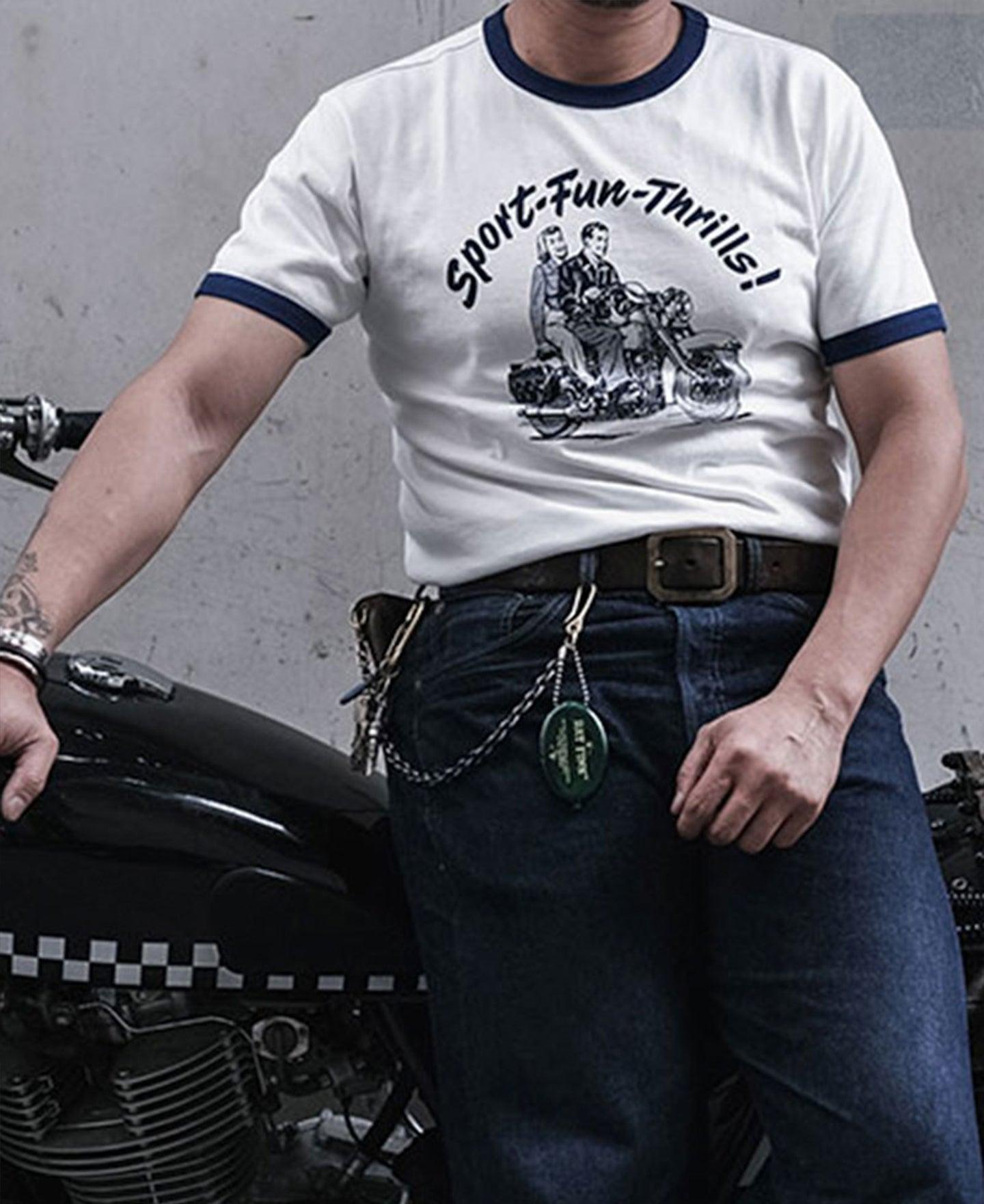 Retro Motorcycle Rider Printed T-Shirt - White Product Image