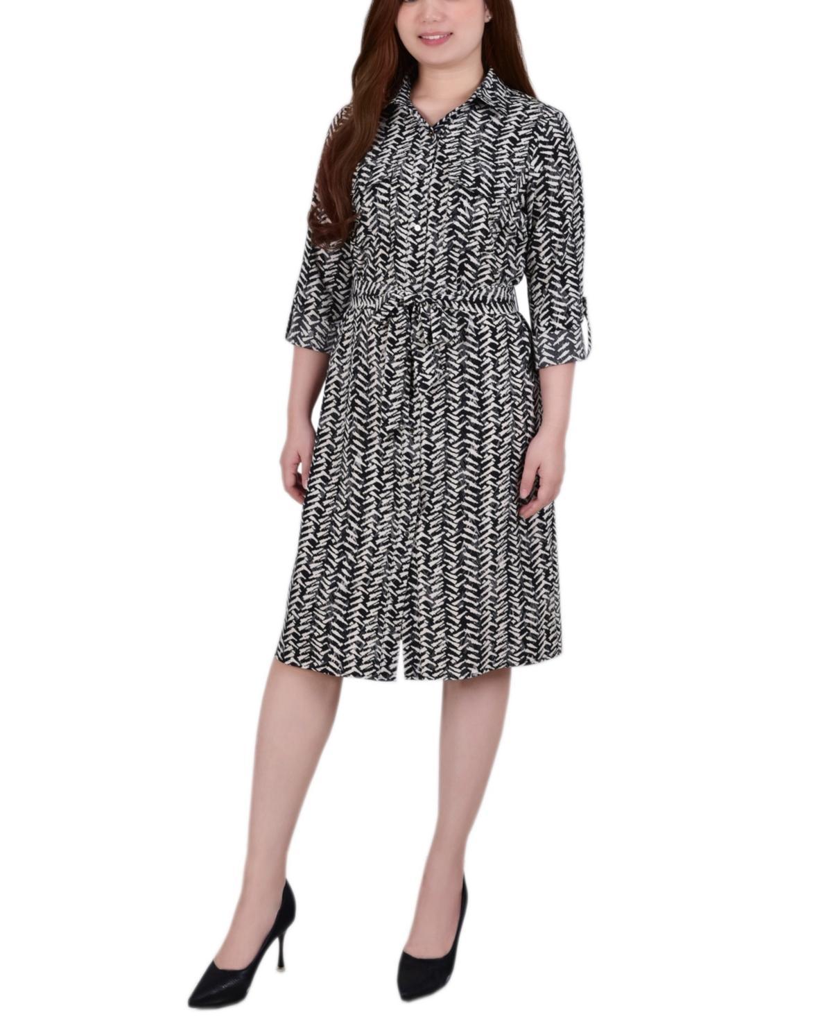 Ny Collection Petite Printed Long Sleeve Roll Tab Shirtdress Product Image
