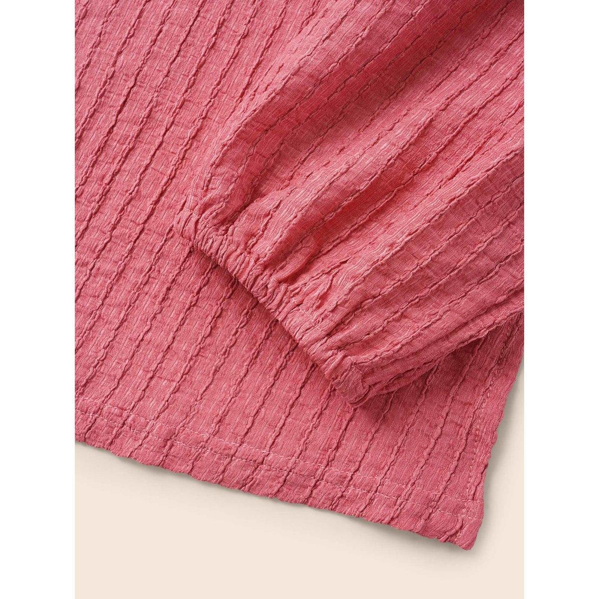 Plus Size Textured Tie Knot Lantern Sleeve T-shirt Beanpastepowder Women Casual Tie knot V-neck Everyday T-shirts BloomChic 10/M Product Image