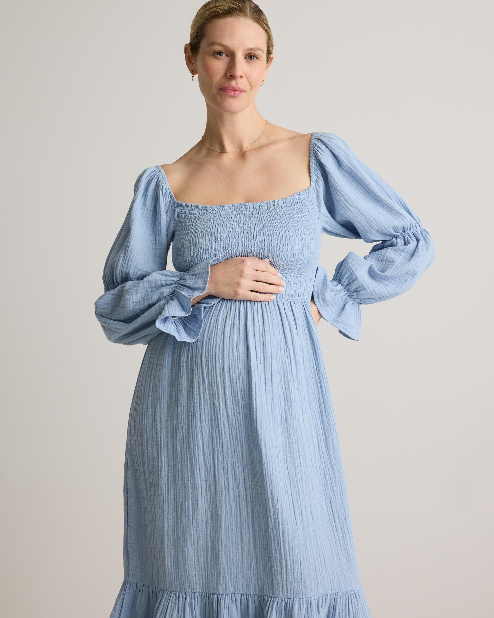 Quince | Women's Gauze Maternity Smocked Midi Dress Organic Cotton Product Image