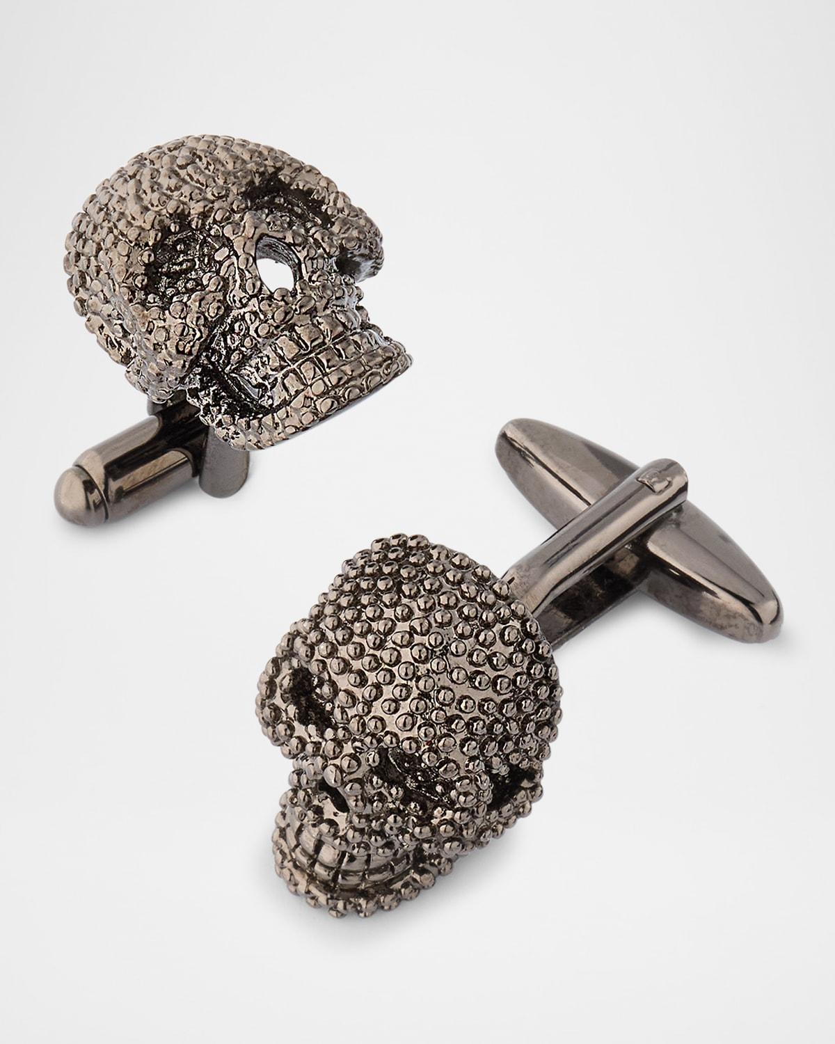 Mens Granulated Gunmetal Skull Cufflinks Product Image