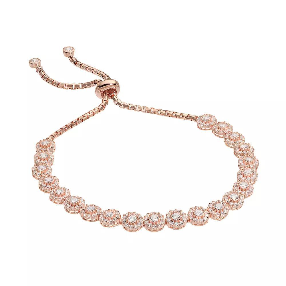 Sterling Silver Cubic Zirconia Cluster Bolo Bracelet, Women's, Size: 7", 14k Rose Gold Plated Product Image