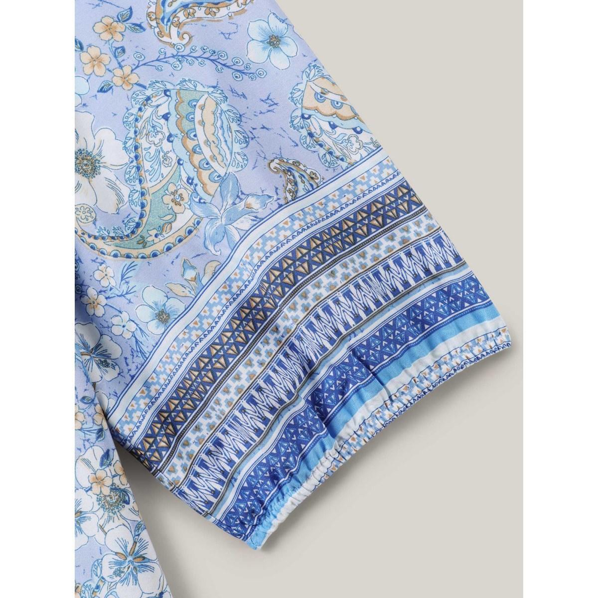 Plus Size Lavender Paisley Print Lantern Sleeve Flowy Blouse Women Elbow-length sleeve Notched collar Vacation Blouses BloomChic 26/4X Product Image