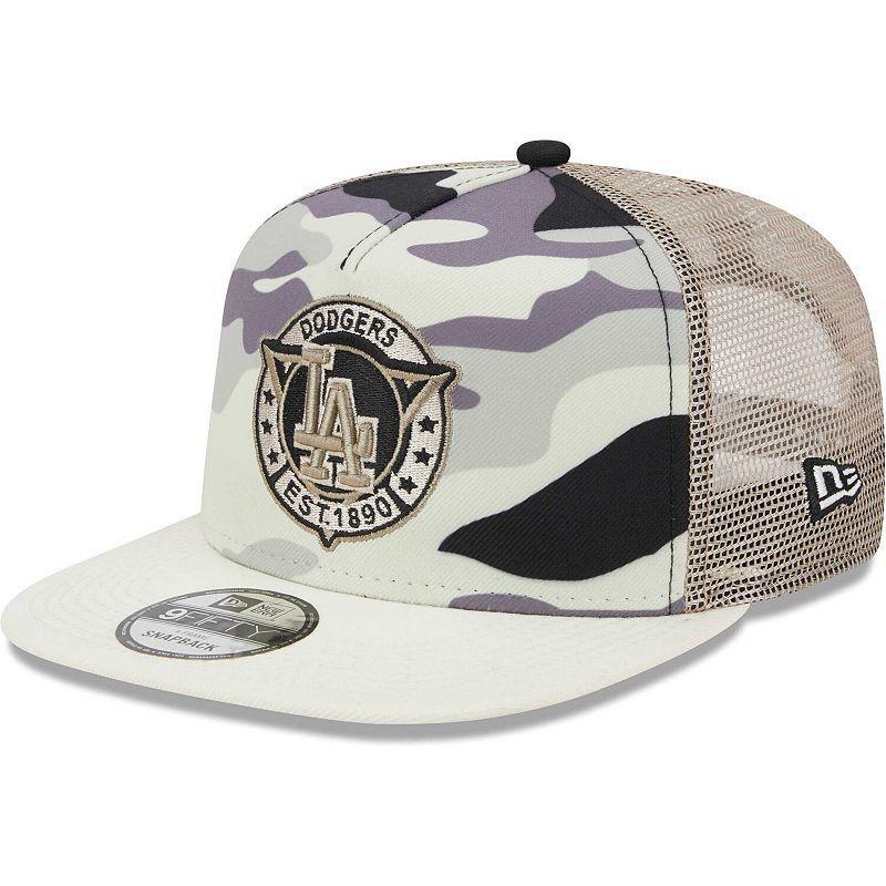 Mens New Era Los Angeles Dodgers Chrome Camo A-Frame 9FIFTY Trucker Snapback Hat Product Image