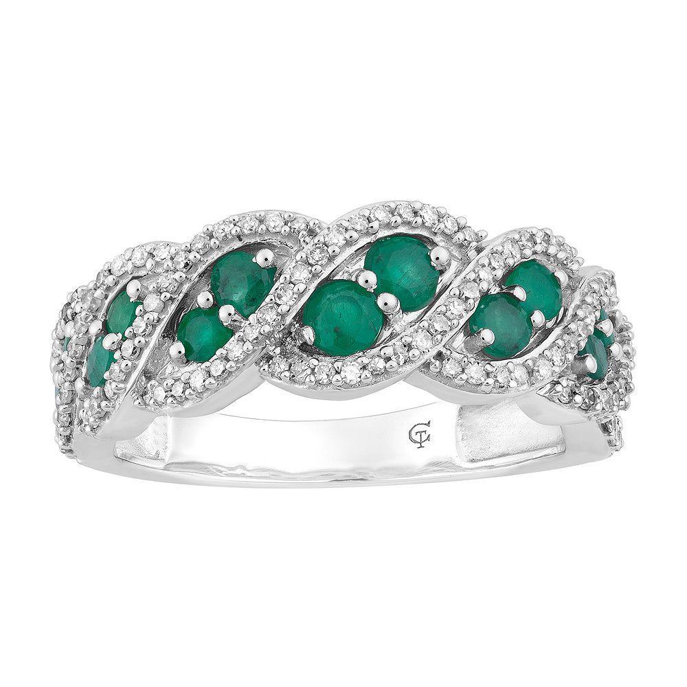 10k White Gold Emerald & 1/3 Carat T.W. Diamond Ring, Women's, Size: 7, 10k Whgold Product Image