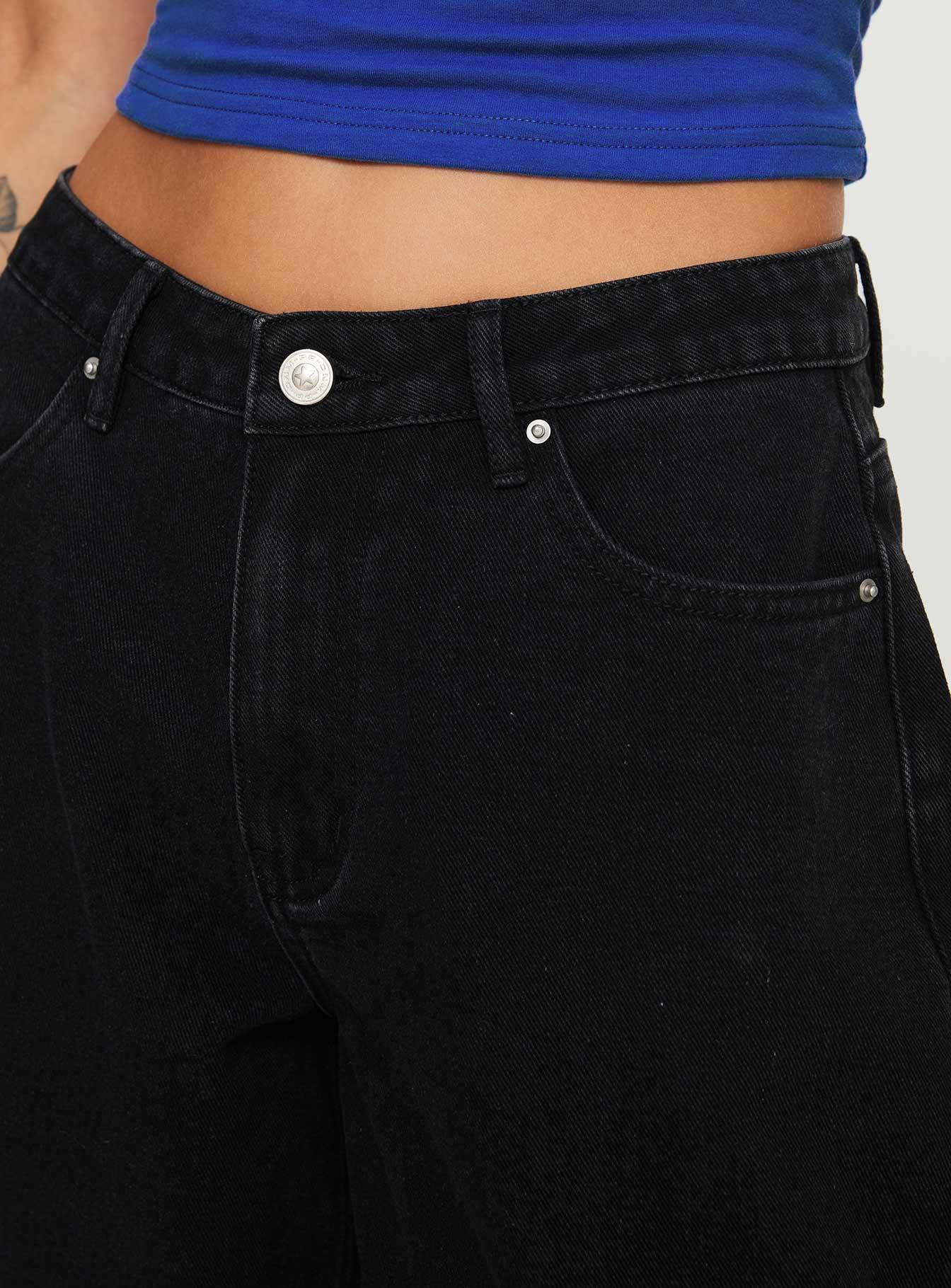 Naylor Mid Rise Wide Leg Jeans Washed Black Denim Product Image