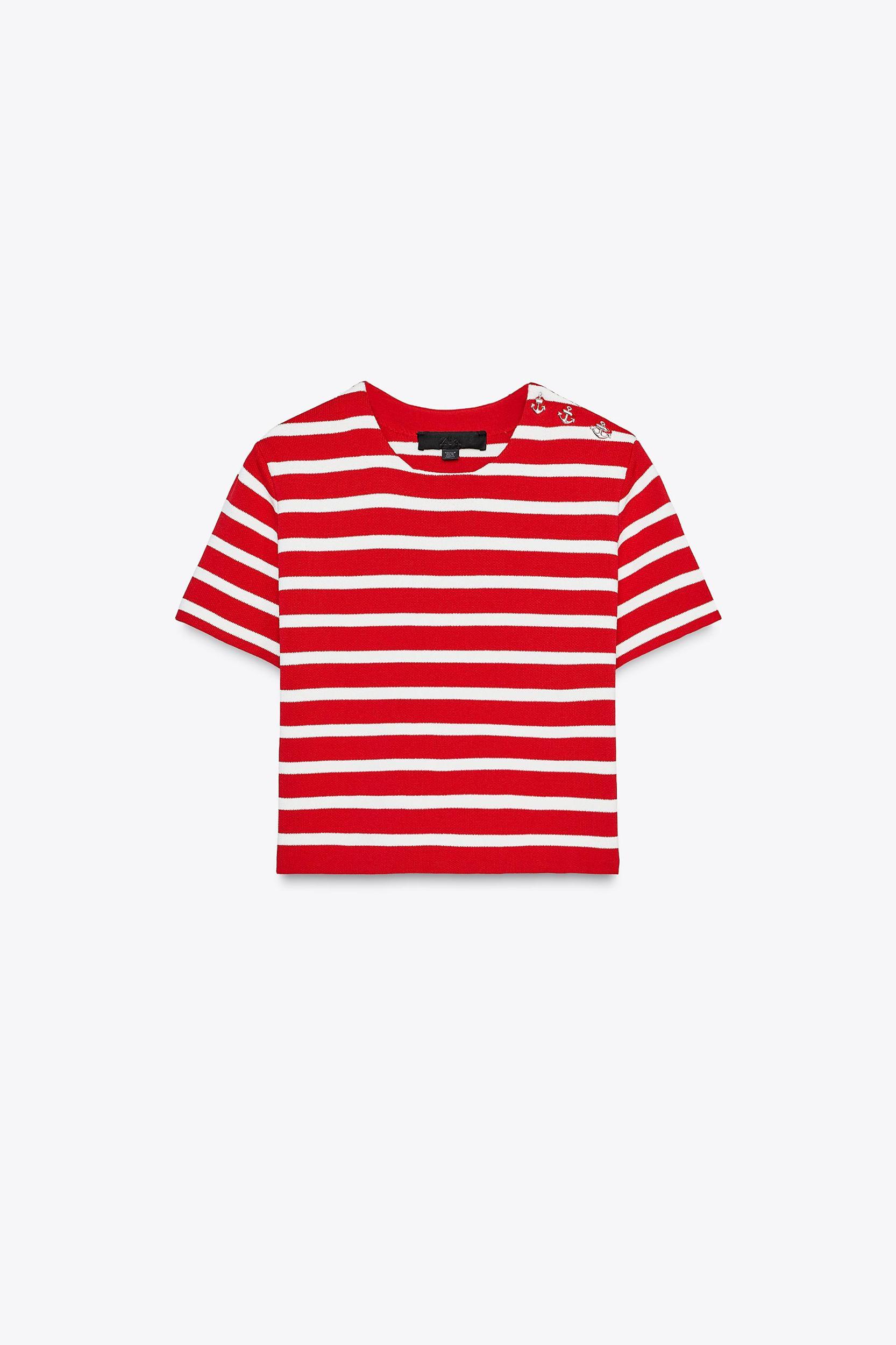 STRIPED KNIT SHORT SLEEVE TOP Product Image
