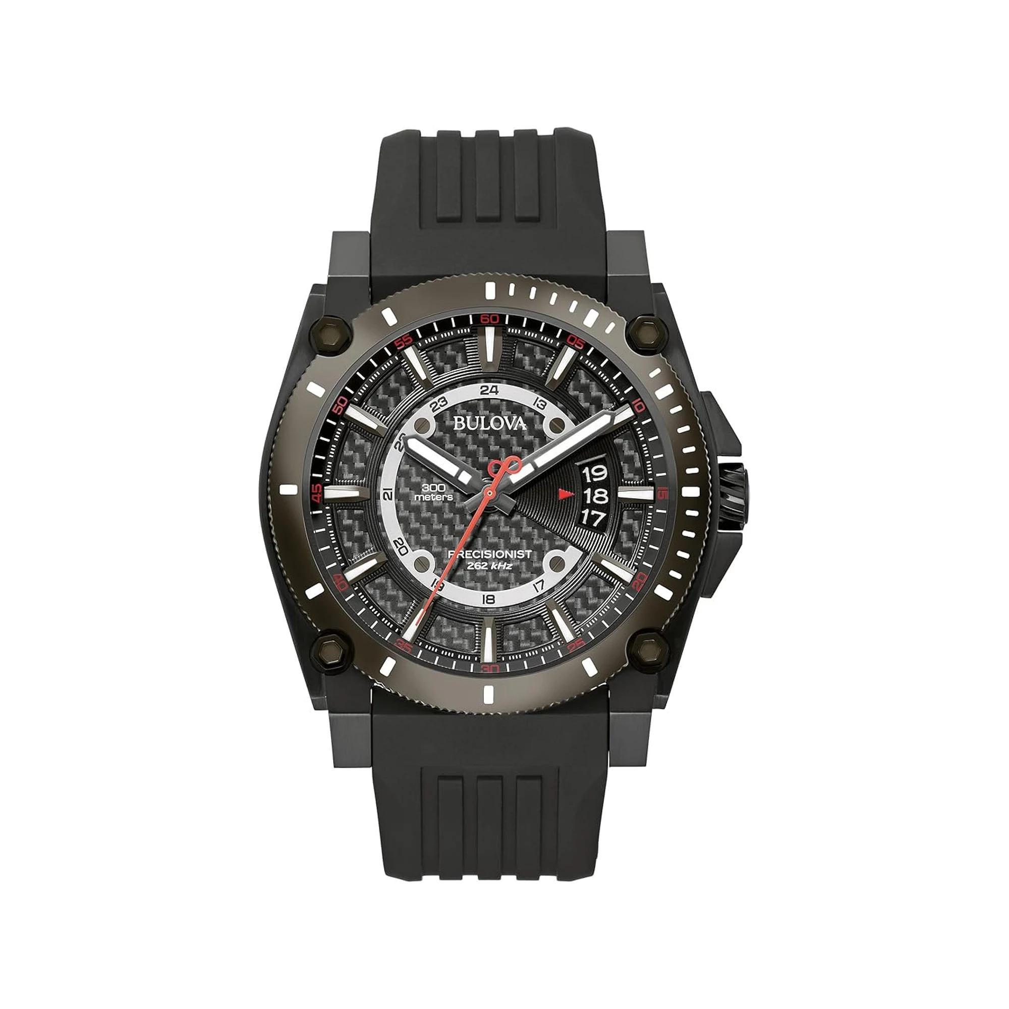 Bulova Mens Icon Black Stainless Steel Calendar Dial Black Silicone Strap Watch - 98B417 Product Image