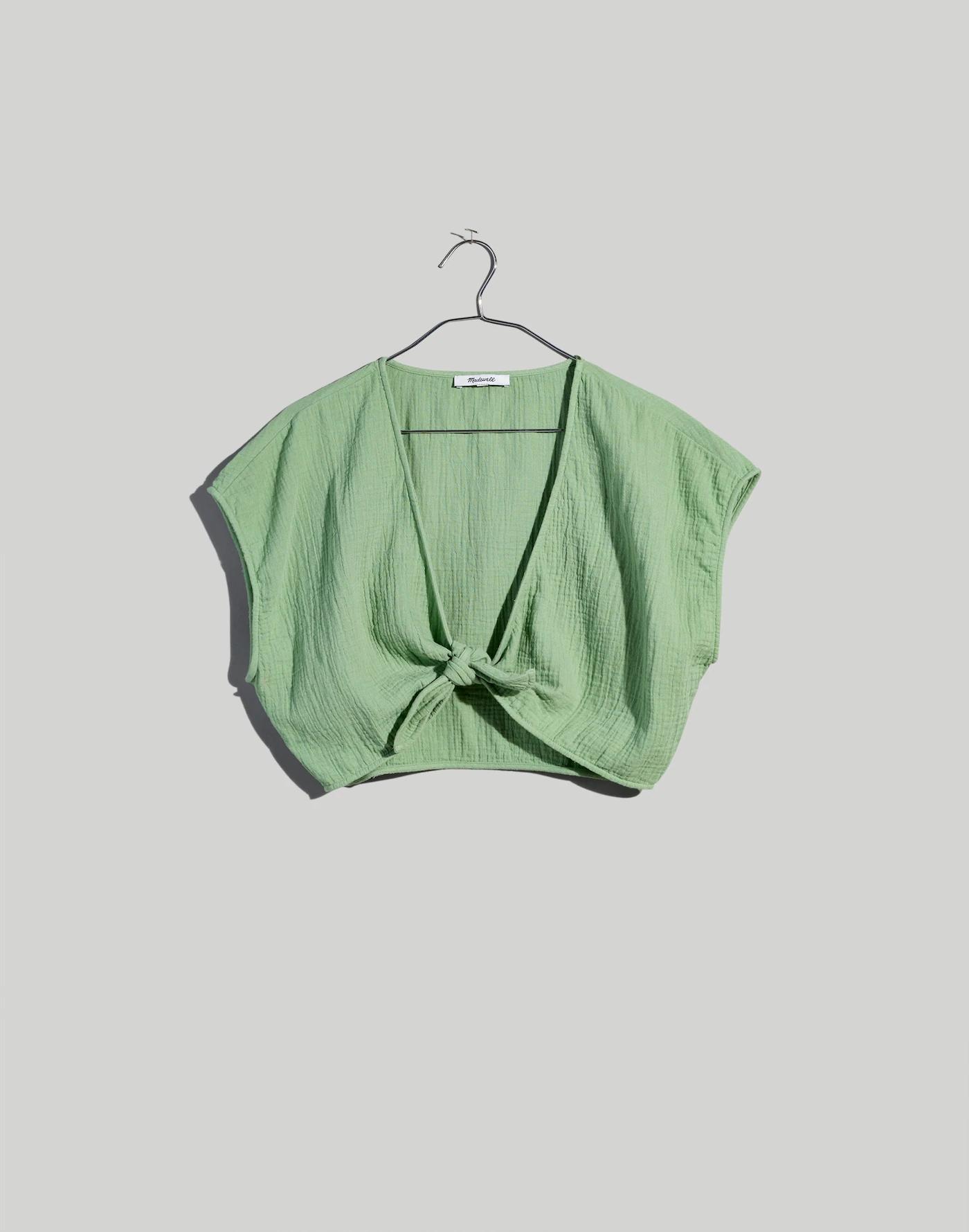 Double-Gauze Tie-Front Cropped Top Product Image