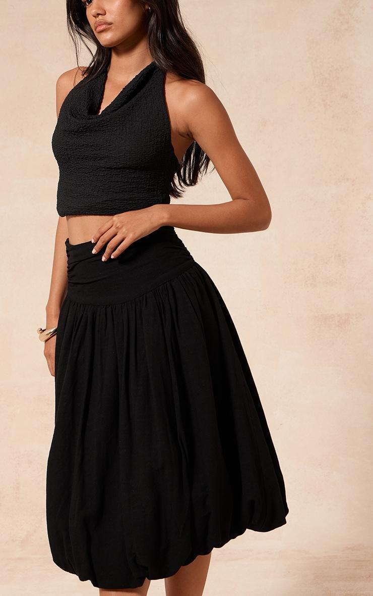  Black Cotton Volume Puffball Midi Skirt Product Image