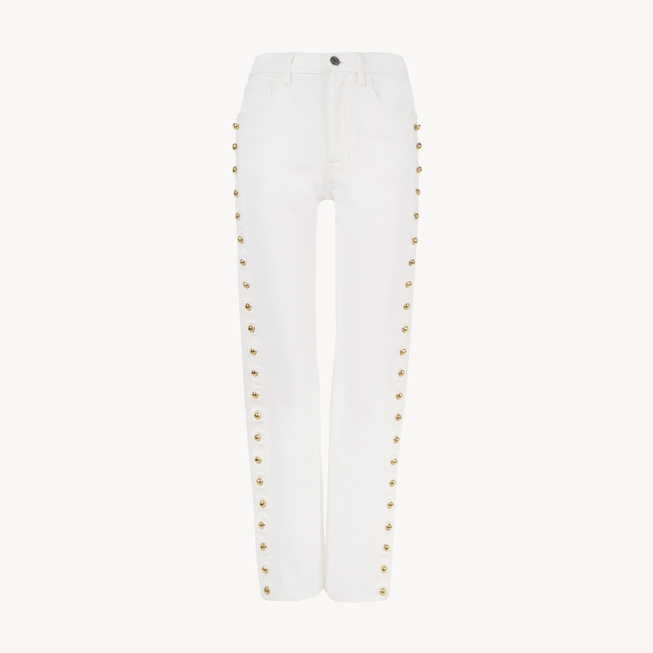 Cropped Slim Scallop Jeans In Denim White Size 31 100% Cotton Product Image
