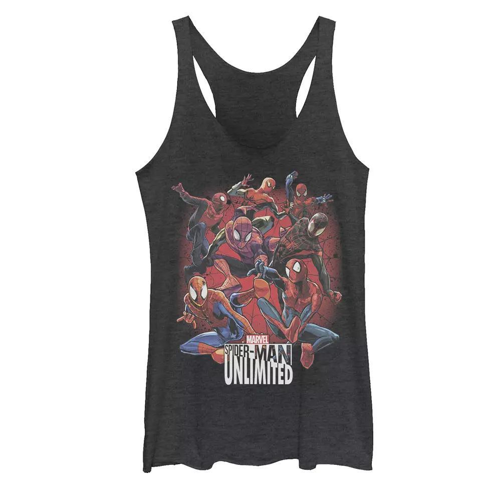 Juniors Marvel Spider-Man Unlimited Group Shot Graphic Tank Top, Girls Black Grey Product Image