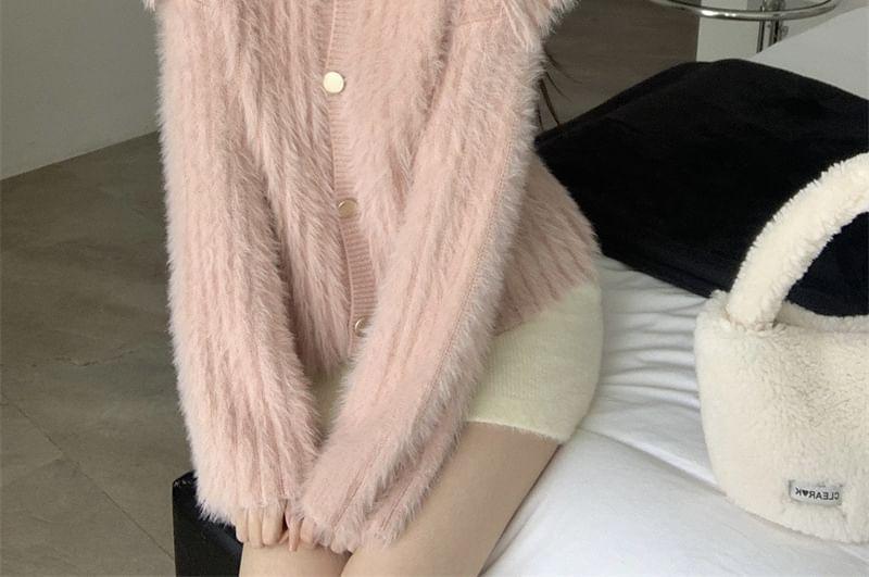 Collar Plain Ribbed Cardigan Product Image