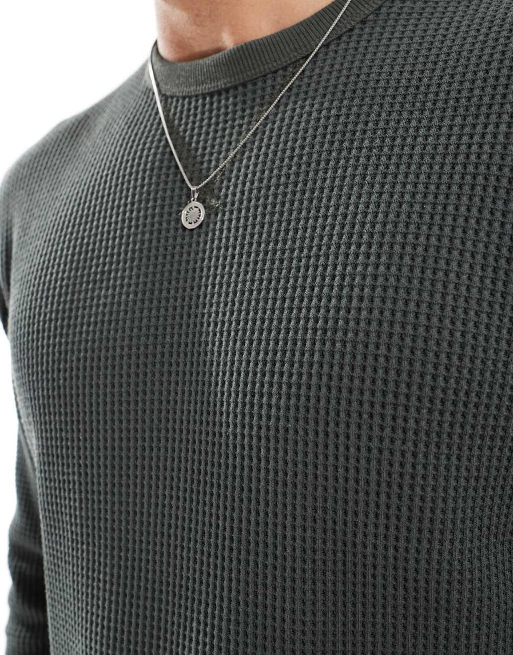 Cotton On chunky waffle knit long sleeve t-shirt in green Product Image