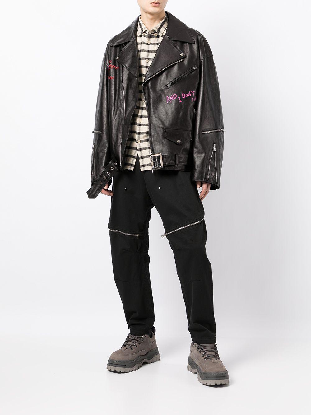 embroidered leather jacket Product Image