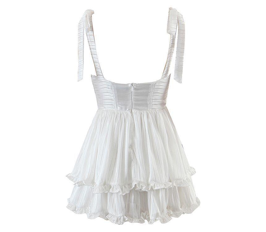 Tie-Shoulder Plain Shirred Mini A-Line Layered Dress Product Image