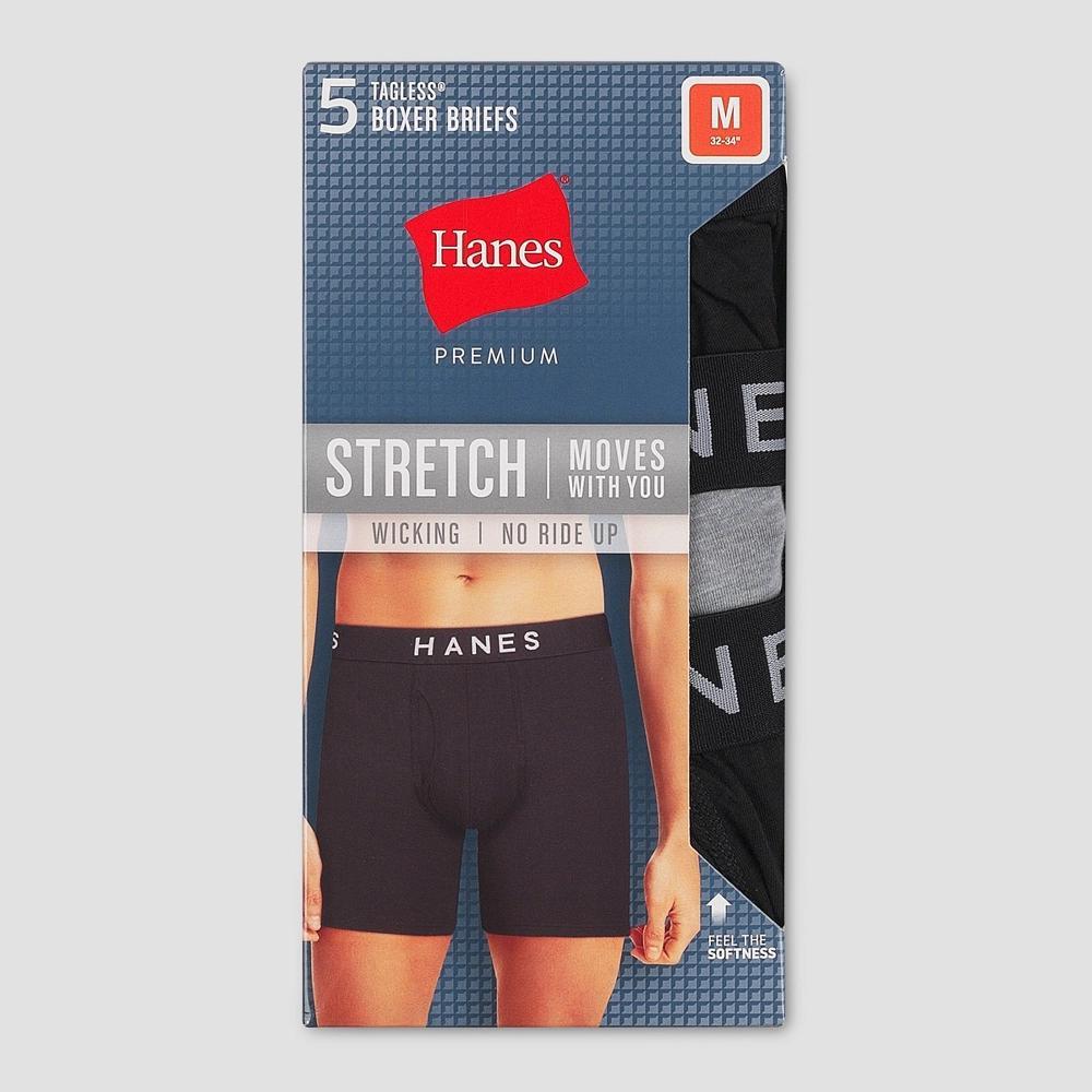 Hanes Premium Men's Boxer Briefs 5pk - Black XL: Tagless, Lightweight Cotton Blend, Full Waistband Elastic, Machine Washable Product Image