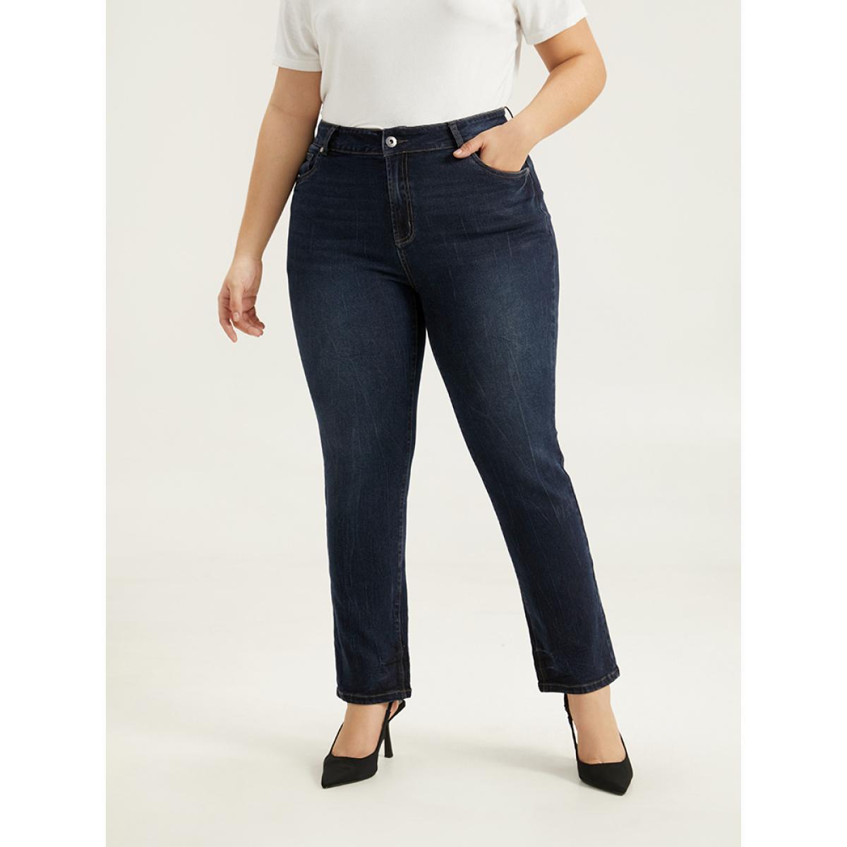 Plus Size Plain High Rise Very Stretchy Jeans Women Indigo Casual Plain Plain High stretch Pocket Jeans BloomChic 26/4X Product Image