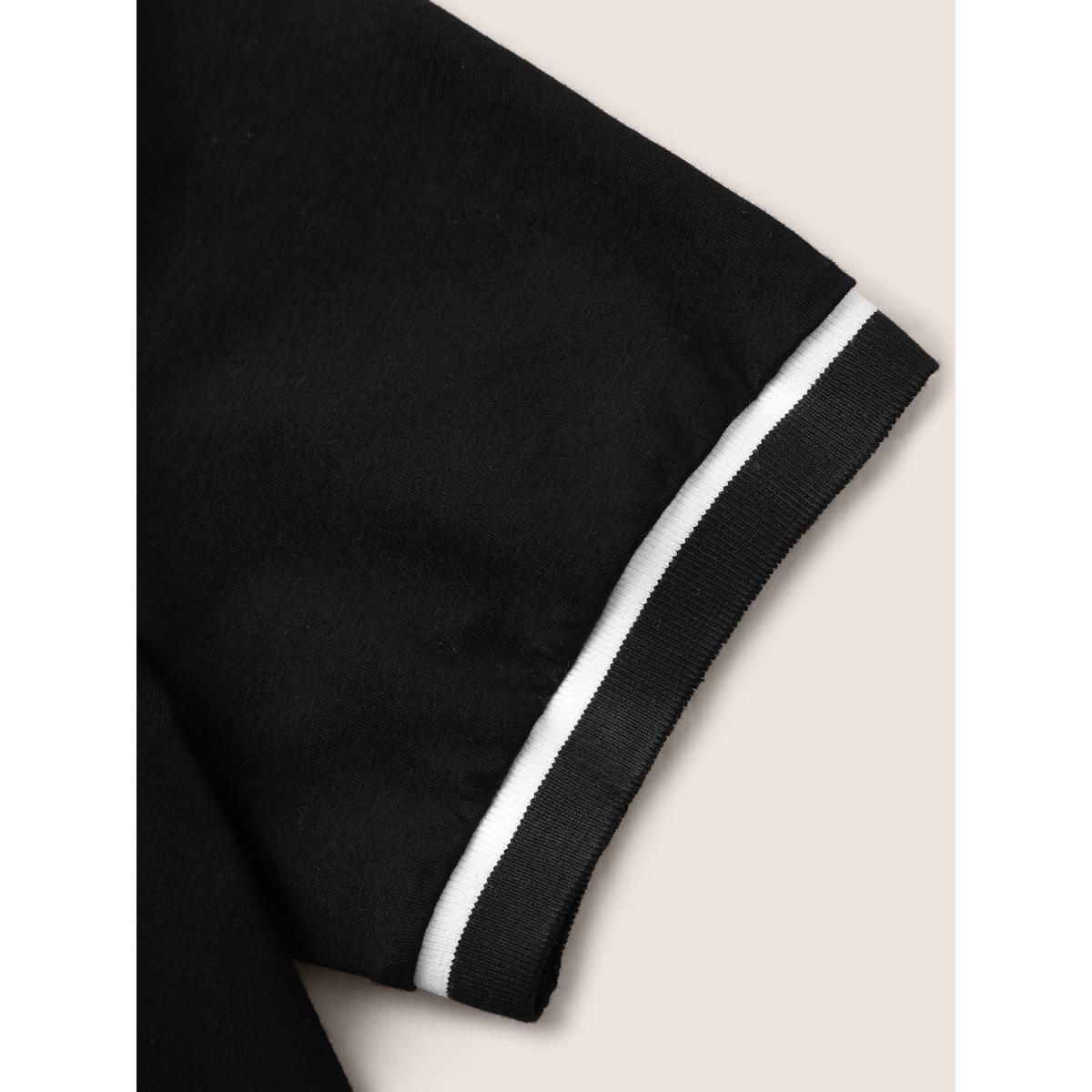 Plus Size Polo Neck Contrast Trim Short Sleeve T-shirt Black Women Casual Contrast Flat collar with V-notch Everyday T-shirts BloomChic 18-20/2X Product Image