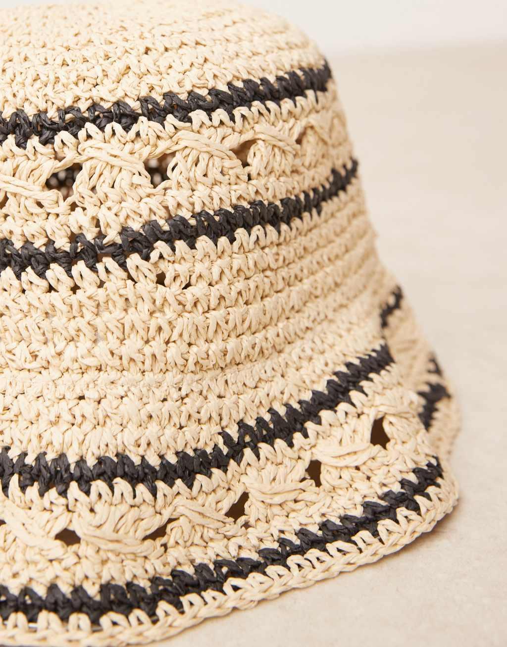 ASOS DESGIN straw crochet stripe bucket hat Product Image
