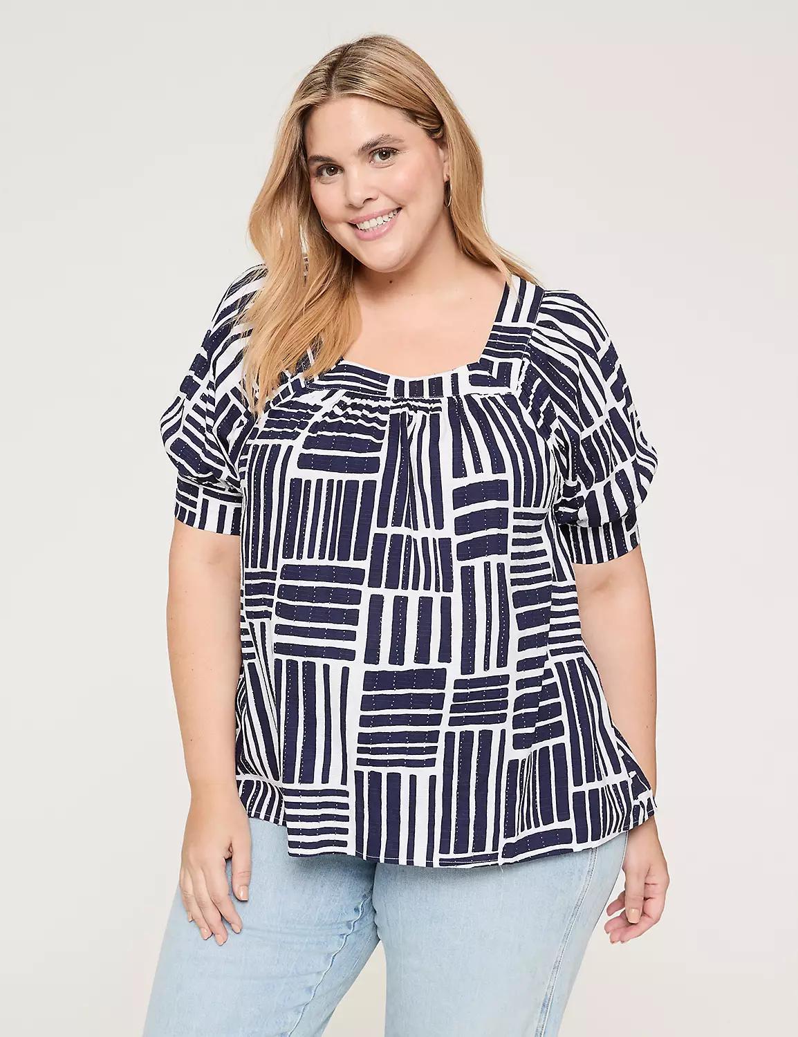 Swing Square-Neck Textured Peasant Blouse Product Image