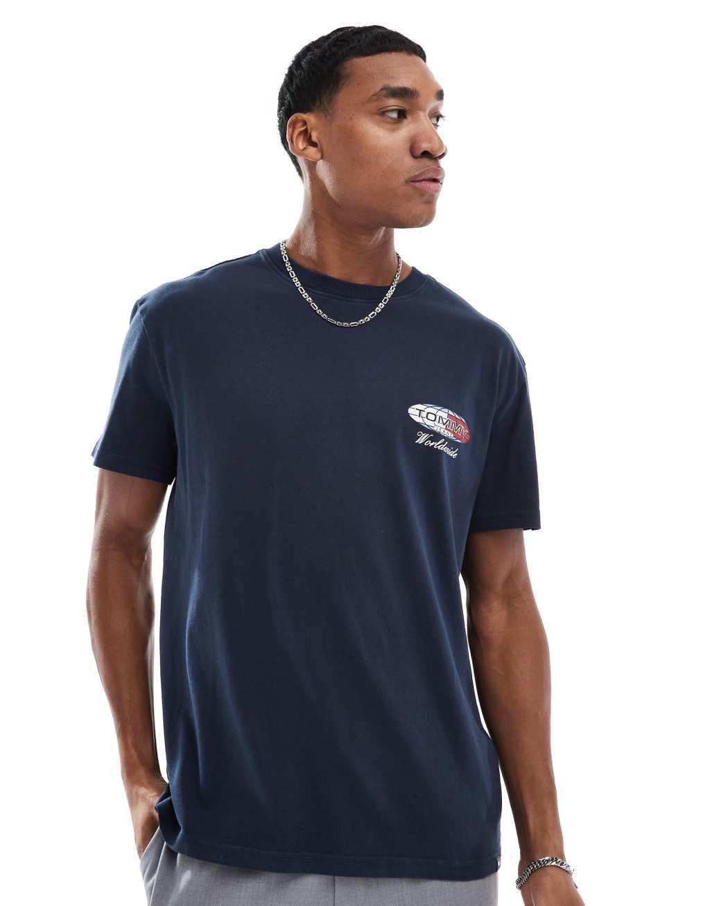 Tommy Jeans globe graphic t-shirt in navy Product Image