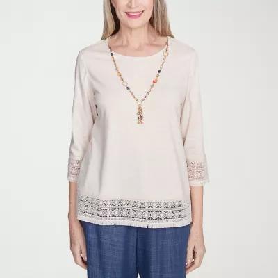 Alfred Dunner Summer Solstice Womens Crew Neck 3/4 Sleeve T-Shirt Product Image