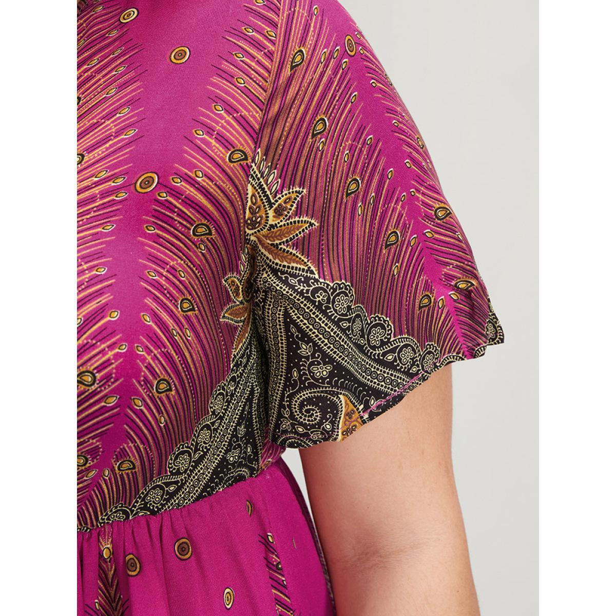 Plus Size RedViolet Bandana High Low Hem Flutter Wrap Blouse Women Vacation Short sleeve V-neck Dailywear Blouses BloomChic 26/4X Product Image