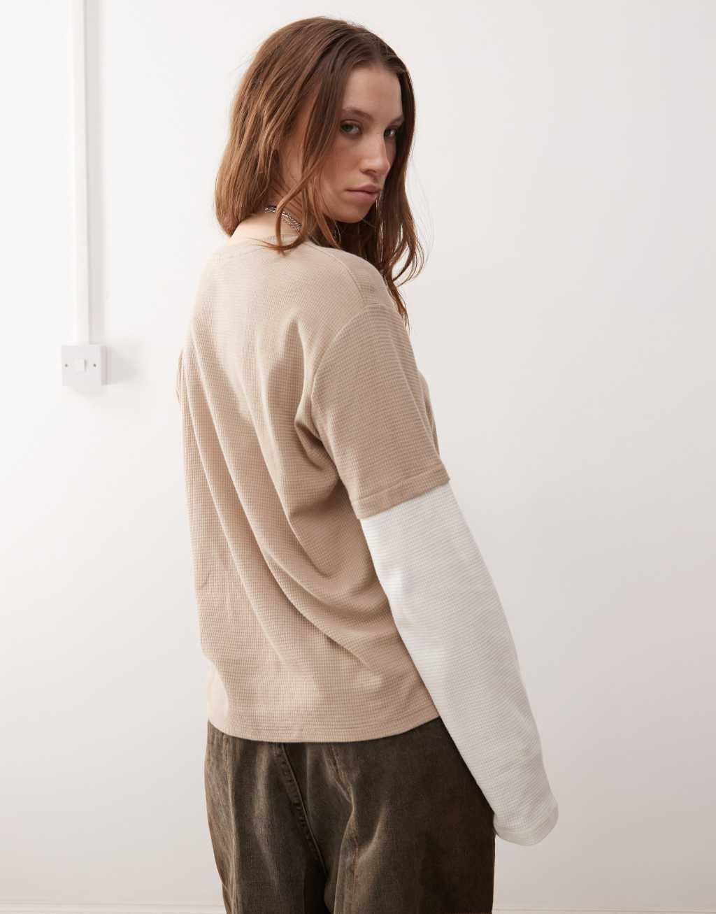 Reclaimed Vintage layered waffle long sleeve top Product Image