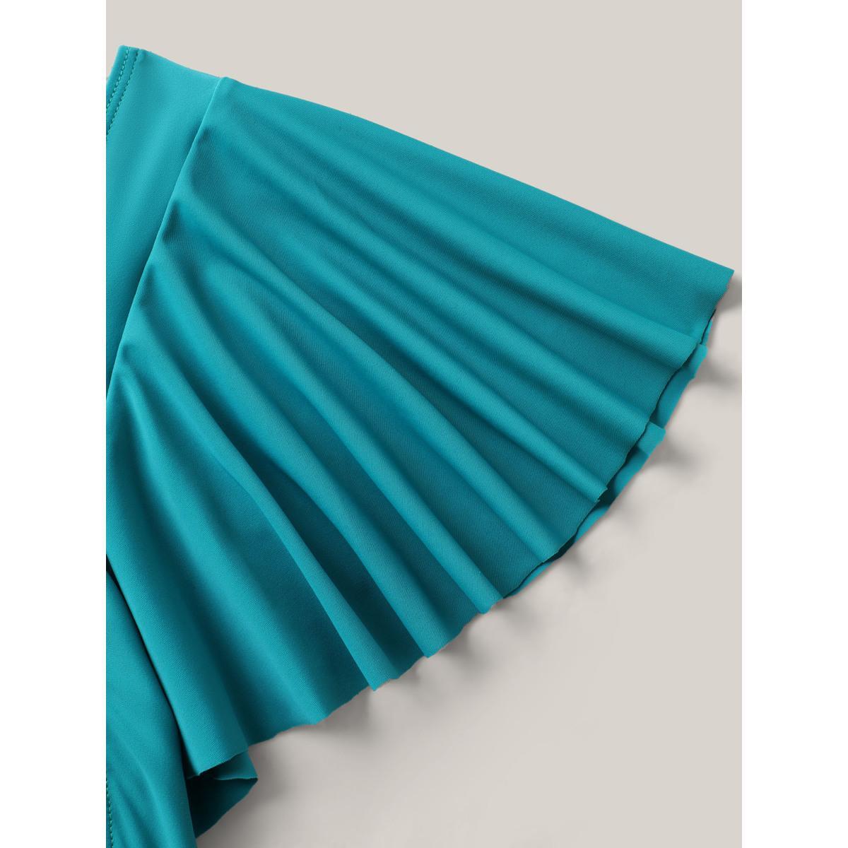 Plus Size Knotted Bodice Flared Sleeve Swim Top Women's Swimwear Teal Beach Tie knot High stretch Skinny Heart neckline Curve Swim Tops BloomChic 10/M Product Image