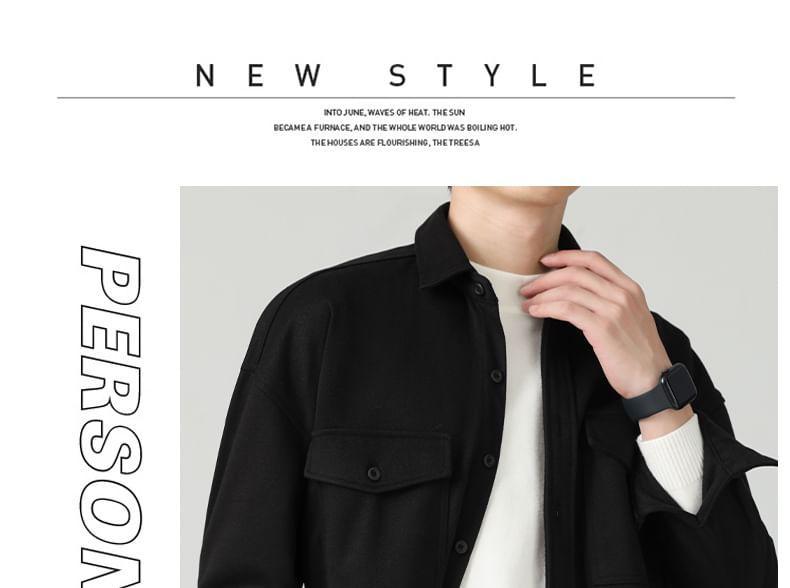 Collared Plain Button Cargo Shacket Product Image