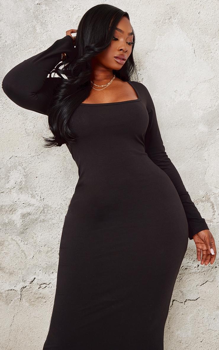 Plus Black Cotton Square Neck Maxi Dress Product Image