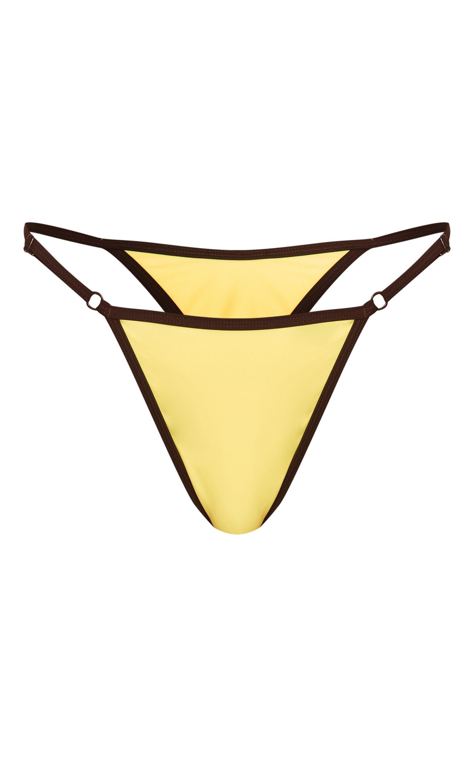  Yellow Contrast Binding String Tanga Bikini Bottom Product Image