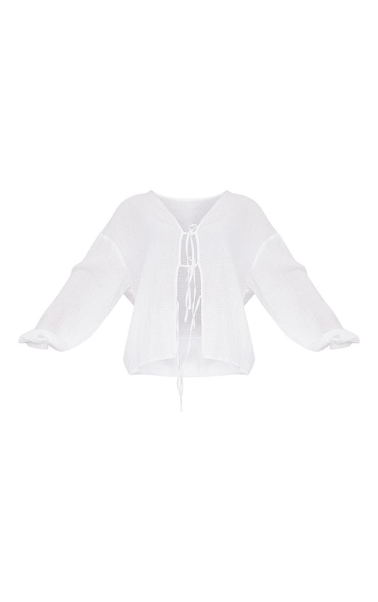 White Textured Cheesecloth Tie Front Shirt Product Image
