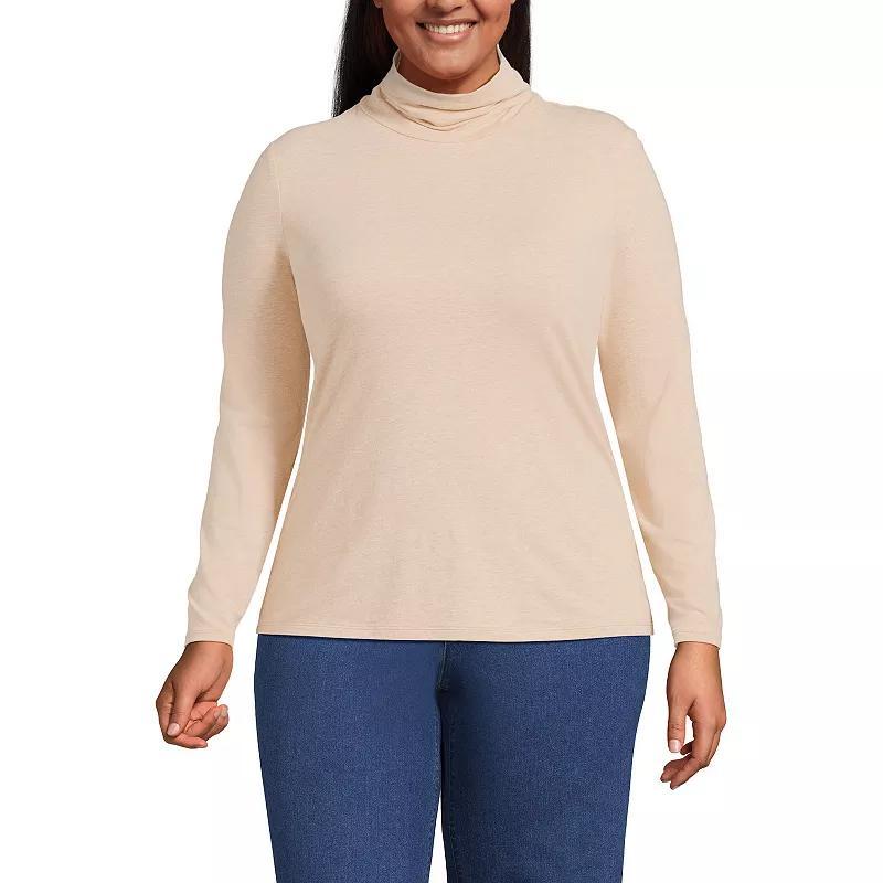 Plus Size Lands' End Lightweight Fitted Long Sleeve Turtleneck, Women's, Size: 1XL, Black Product Image