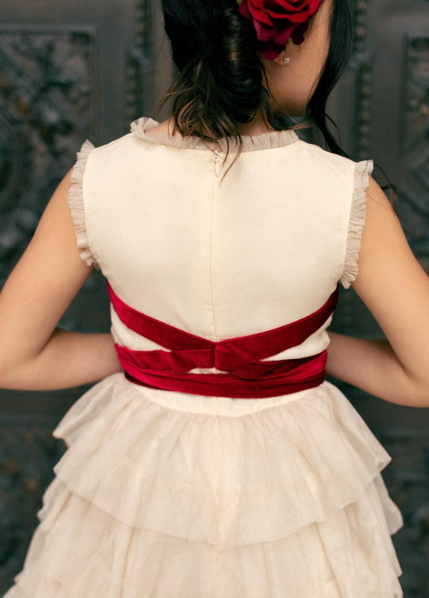 Geneva Petticoat Dress in Cream & Scarlet Girls Product Image