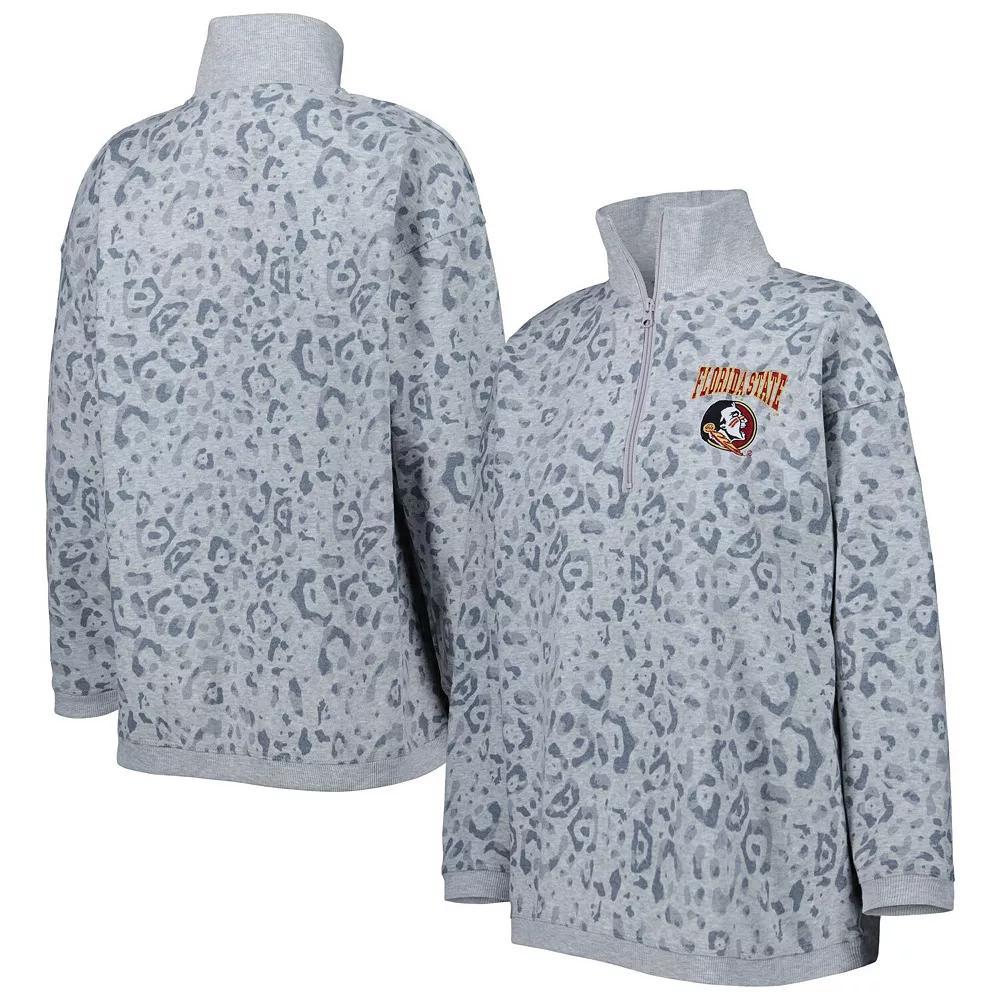 Women's Gameday Couture Heather Gray Florida State Seminoles Leopard Quarter-Zip Sweatshirt, Size: XL, Grey Product Image