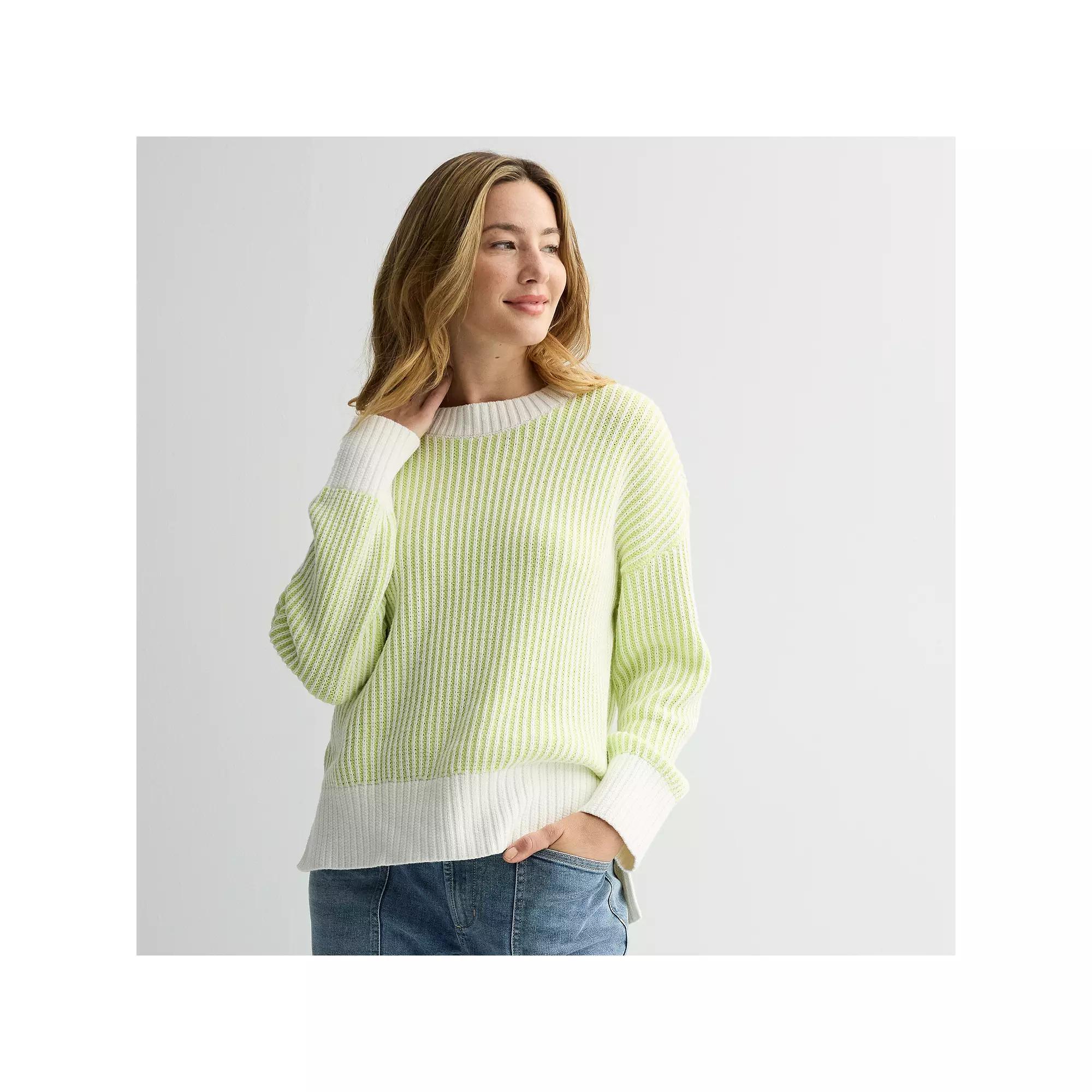 Women's Sonoma Goods For Life® Ribbed Colorblock Crewneck Sweater, Size: XS, Lime And Ivory Product Image