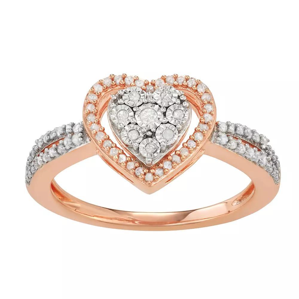Diamond Brilliance Sterling Silver 1/4 Carat T.W. Diamond Heart Halo Ring, Women's, Size: 9, Pink Tone Product Image