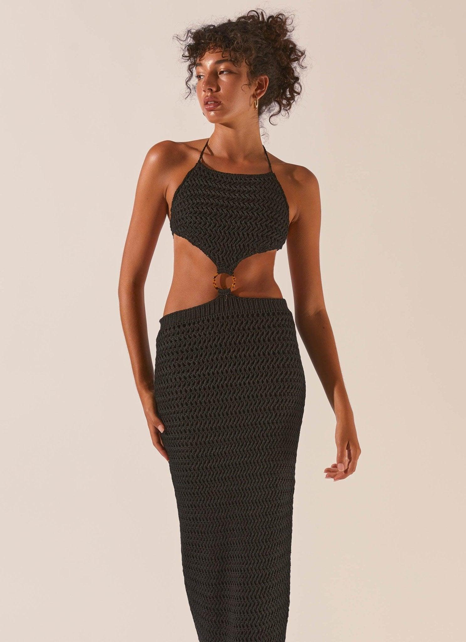 Afternoons In Majorca Crochet Maxi Dress - Black Sand Product Image