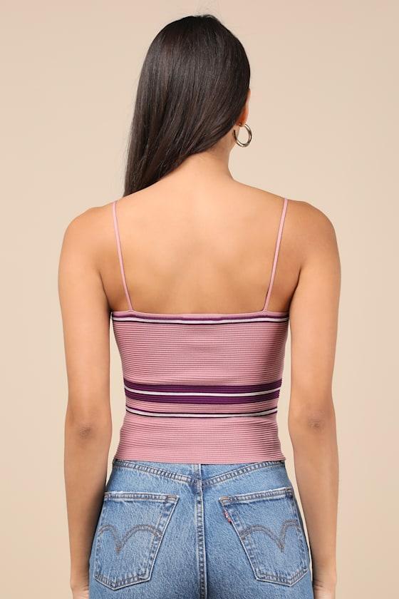 Lenore Mauve and Purple Striped Ribbed Crop Top Product Image