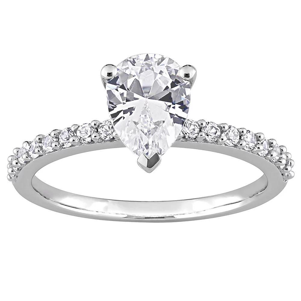 Stella Grace 10k White Gold Lab-Created White Sapphire Pear-Cut Engagement Ring, Women's, Size: 7.50 Product Image
