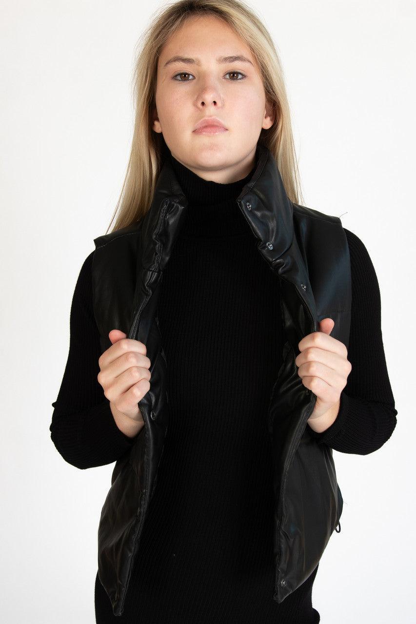 Black Snap Front Puffer Vest Product Image