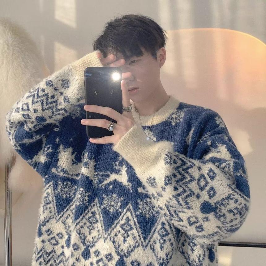 Round Neck Christmas Jacquard Sweater Product Image