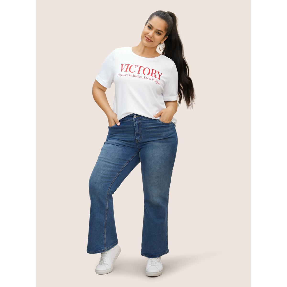 Plus Size Positive Slogans Print Round Neck T-shirt Originalwhite Women Casual Contrast Art&design Round Neck Everyday T-shirts BloomChic 30/6X Product Image
