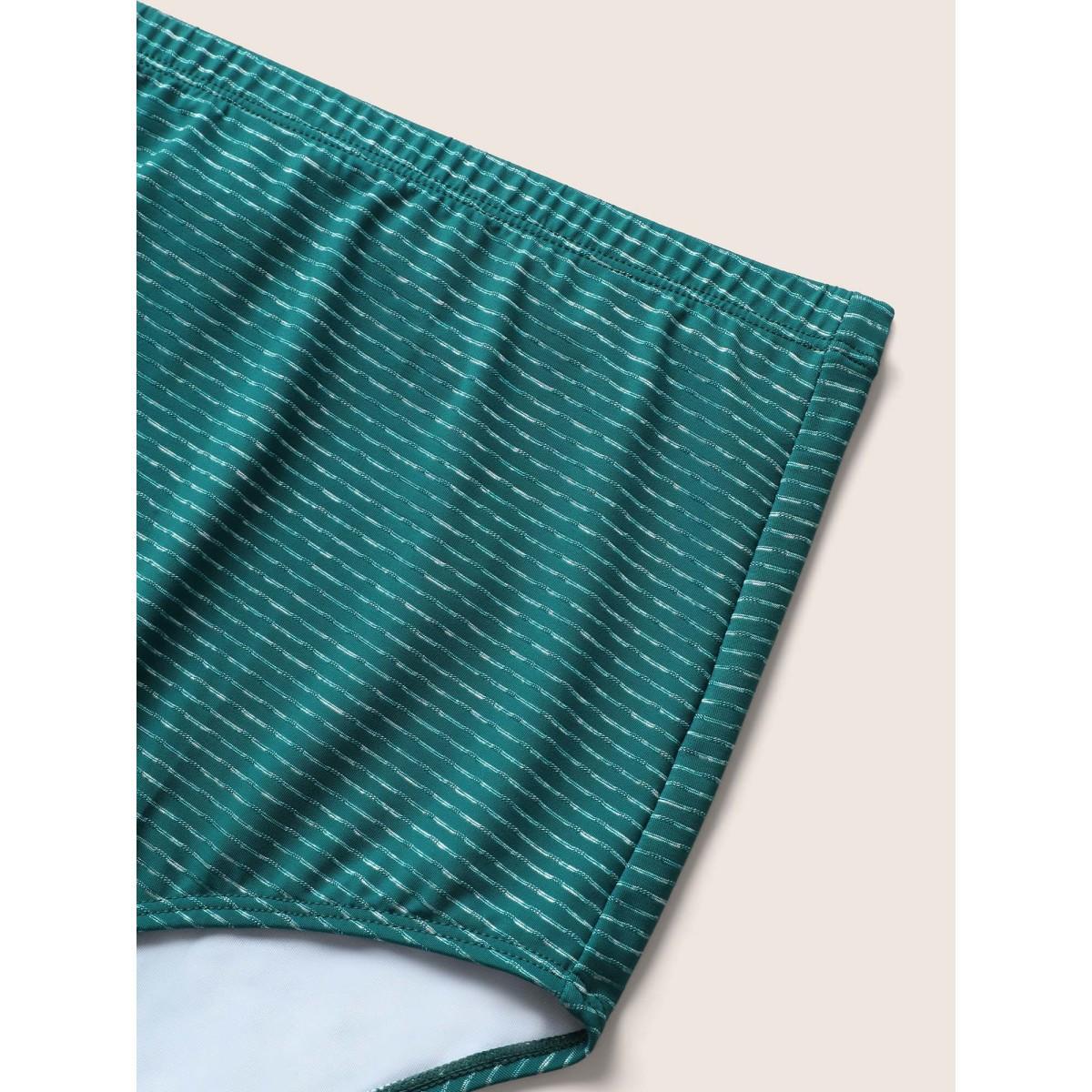 Plus Size Striped Twist Front Adjustable Straps Swim Dress Women's Swimwear Cyan Beach Bodycon V-neck High stretch Curve Swim Dresses BloomChic 10/M Product Image