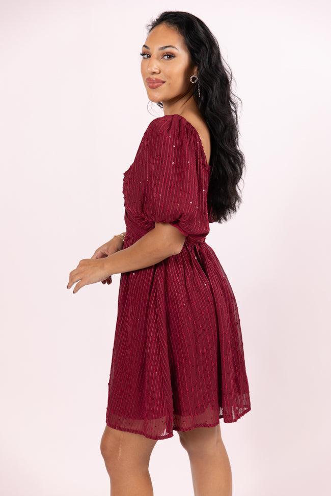Get Figgy With It Wine Textured Surplice Neckline Holiday Dress FINAL SALE Product Image
