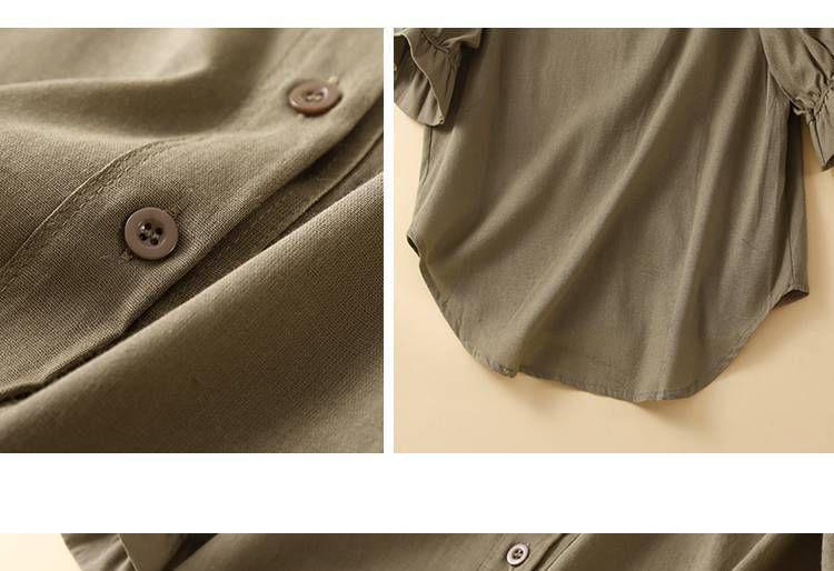 3/4-Sleeve Plain Frill Trim Shirt Product Image