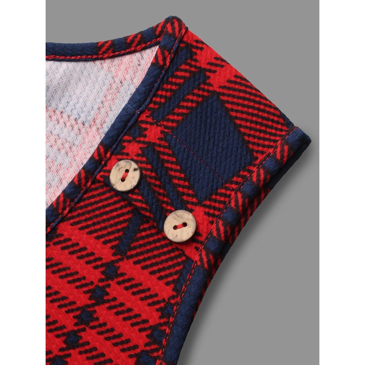 Plus Size Holiday Plaid Sleeveless Stretch Midi Dress Crimson Women Casual Button Party Curvy Bloomchic 12/L Product Image